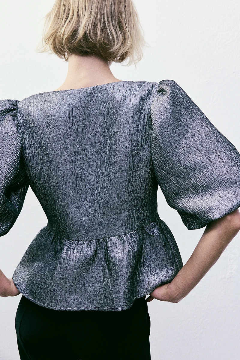 Jacquard-Weave Tie-Front Blouse