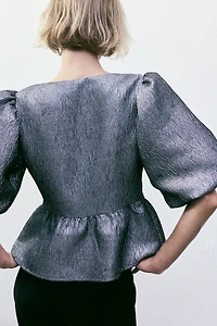 Jacquard-Weave Tie-Front Blouse