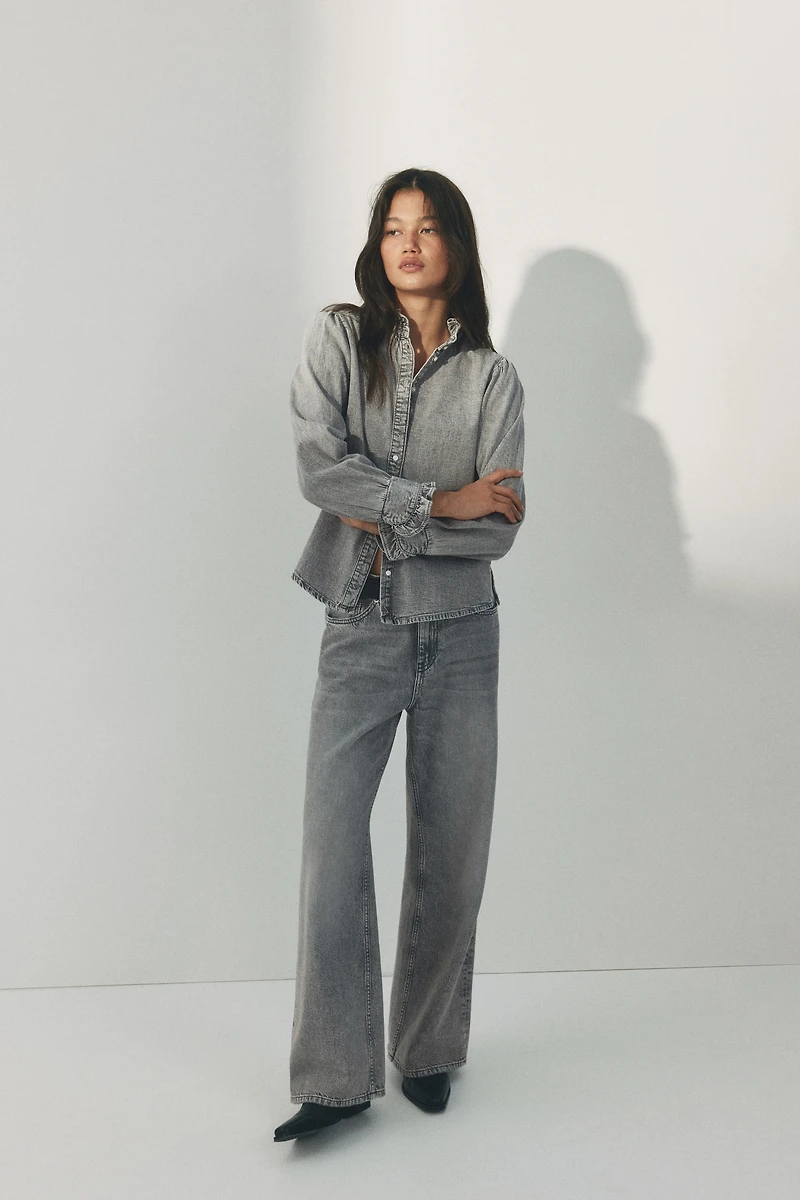 Ruffle-Trimmed Denim Blouse