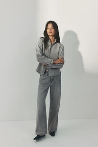 Ruffle-Trimmed Denim Blouse