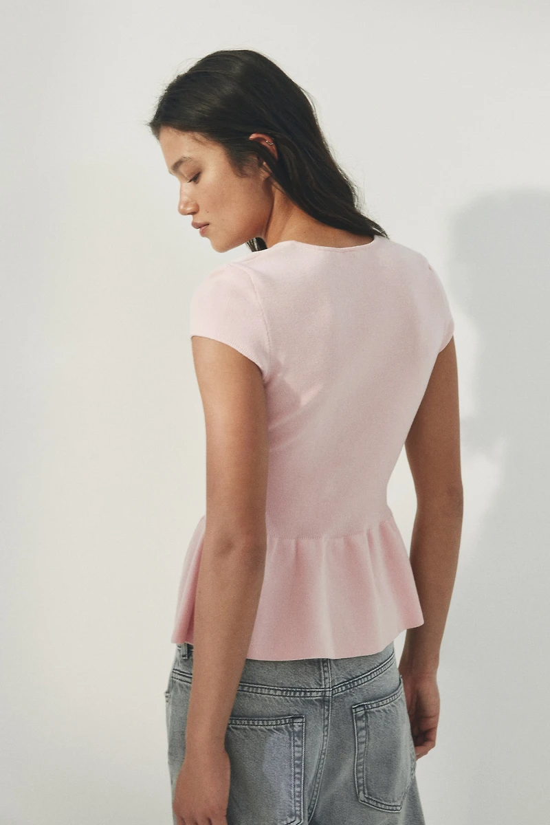Short-Sleeved Peplum Cardigan