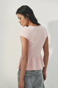 Short-Sleeved Peplum Cardigan