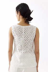 Tie-Front Pointelle-Knit Top