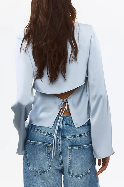 Tie-Back Boat-Neck Blouse