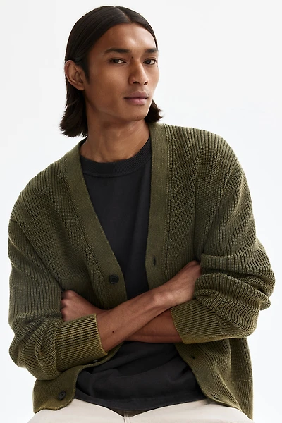 Relaxed-Fit Rib-Knit Cotton Cardigan