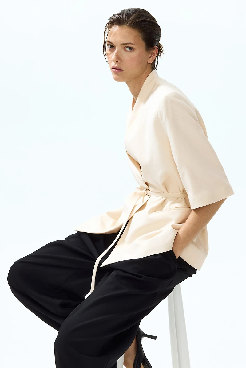 Short-Sleeved Linen-Blend Jacket
