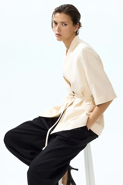 Short-Sleeved Linen-Blend Jacket