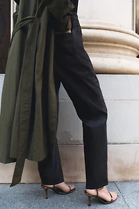 Barrel-Leg Coated Pants