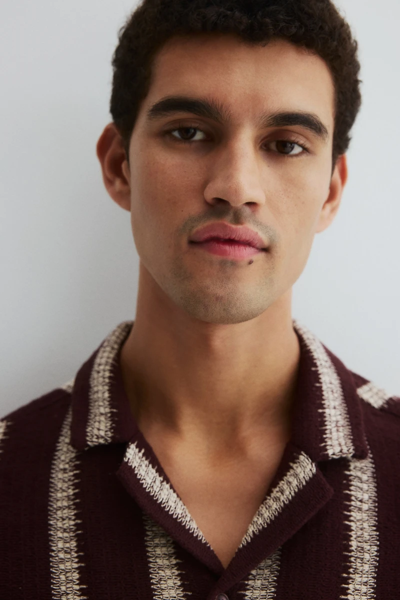 Regular-Fit Crochet-Look Resort Shirt