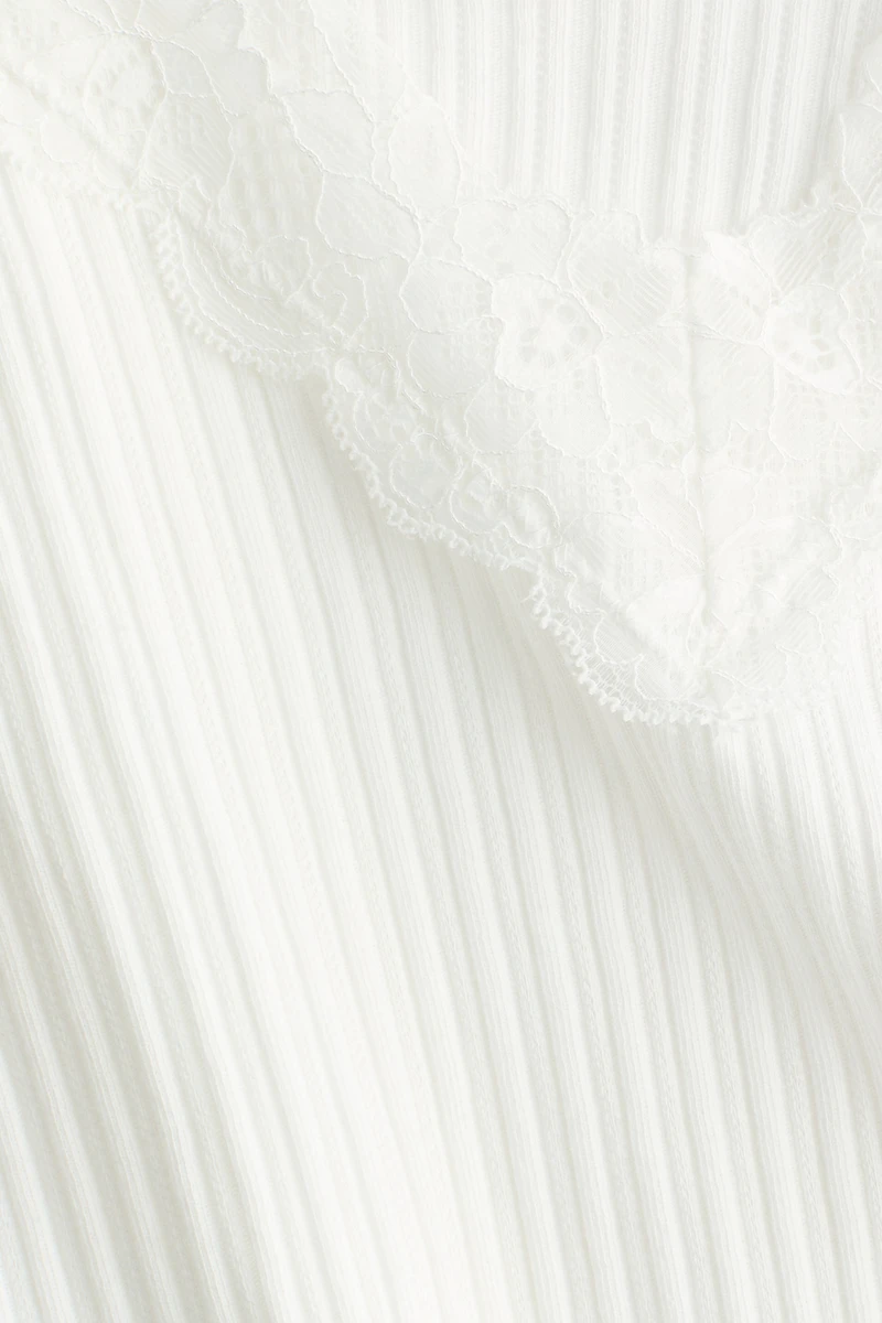Lace-Trimmed Pointelle-Knit Top