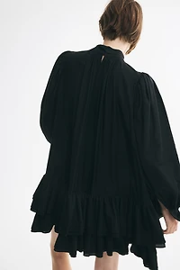 Balloon-Sleeved Tiered Dress