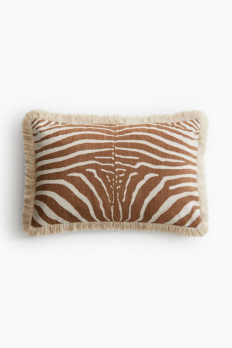 Linen-Blend Cushion Cover with Fringe