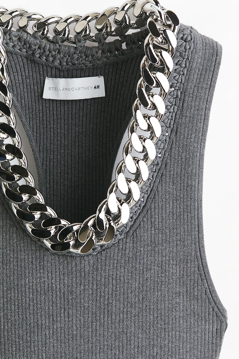 Chain-Detail Ribbed Dress