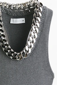 Chain-Detail Ribbed Dress