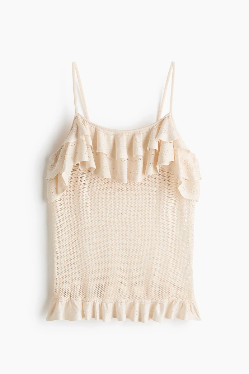 Flounced Pointelle-Knit Top