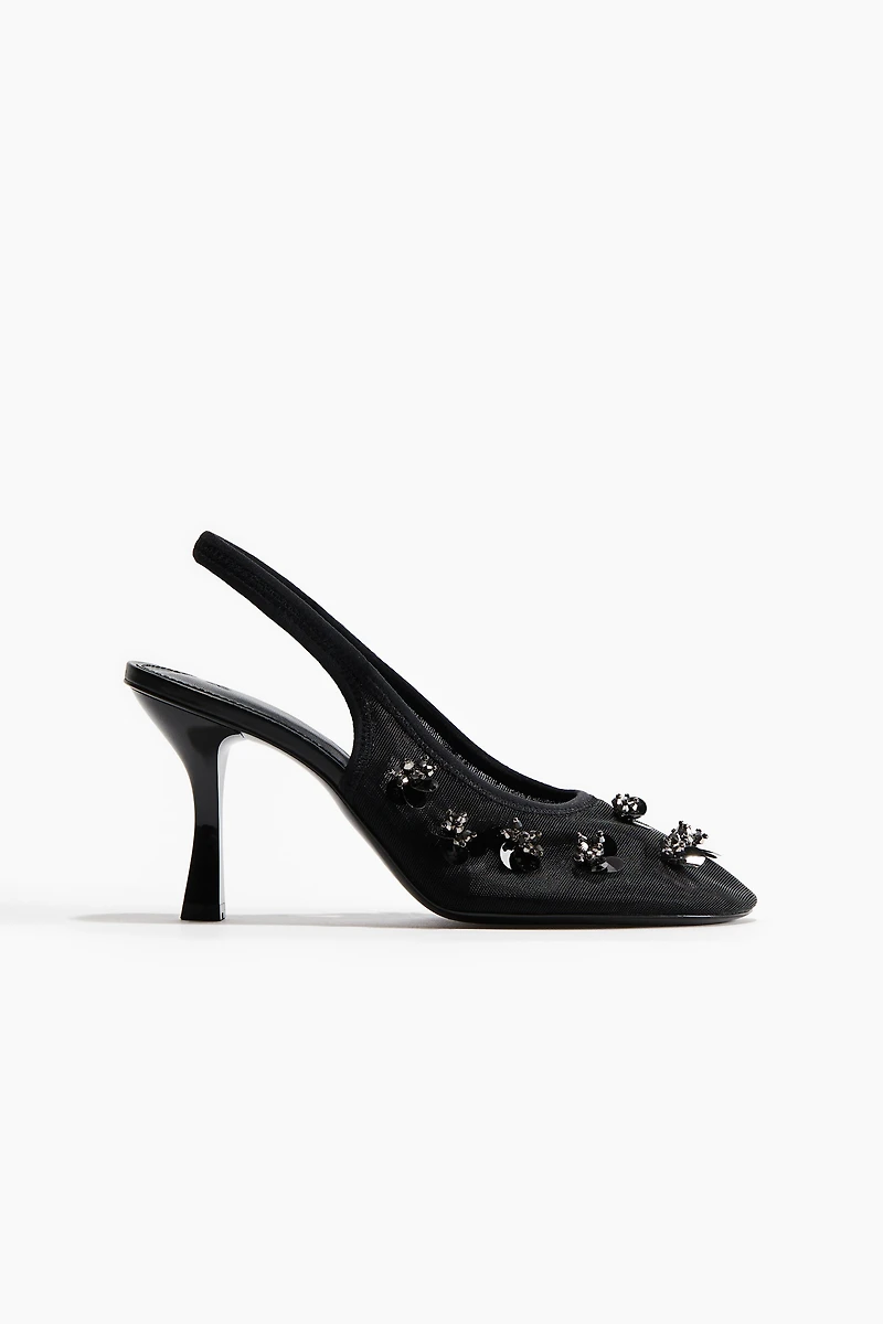 Embellished Mesh Slingbacks