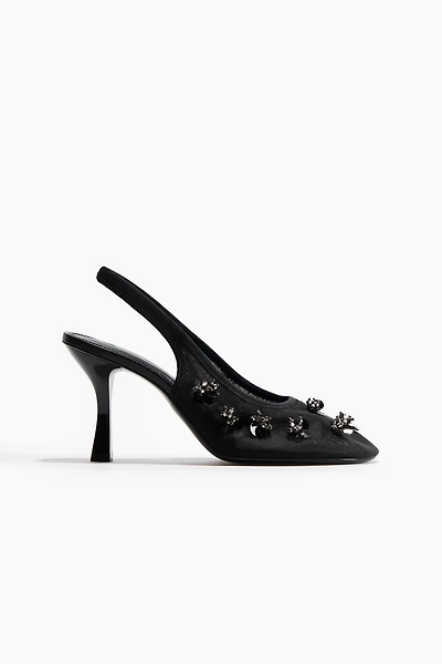 Embellished Mesh Slingbacks