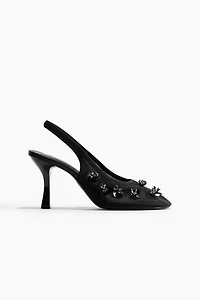Embellished Mesh Slingbacks