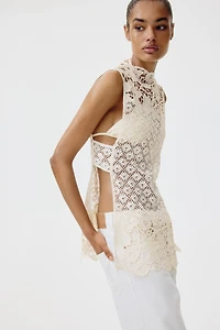 Crochet-Look Top with Tie Belt