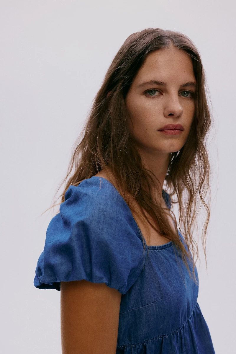 Tie-Back Puff-Sleeved Top