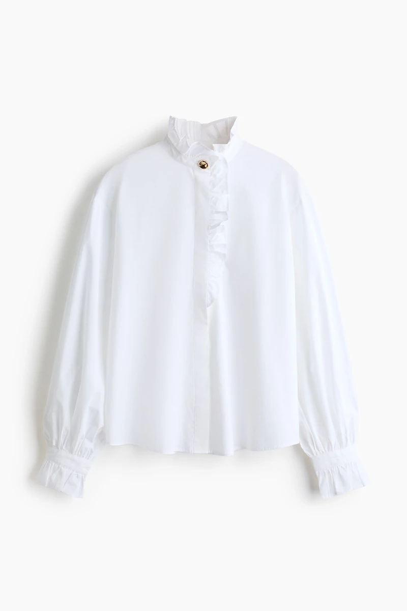 Ruffle-Trimmed Cotton Blouse