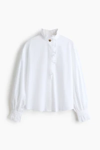 Ruffle-Trimmed Cotton Blouse