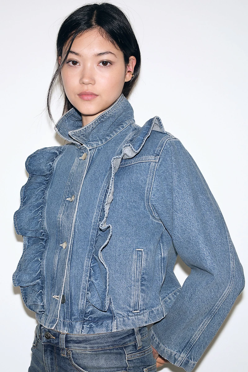 Ruffle-Trimmed Denim Jacket