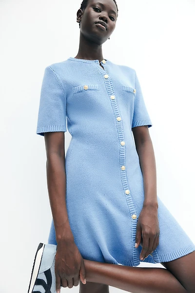 Rib-knit Button-front Dress