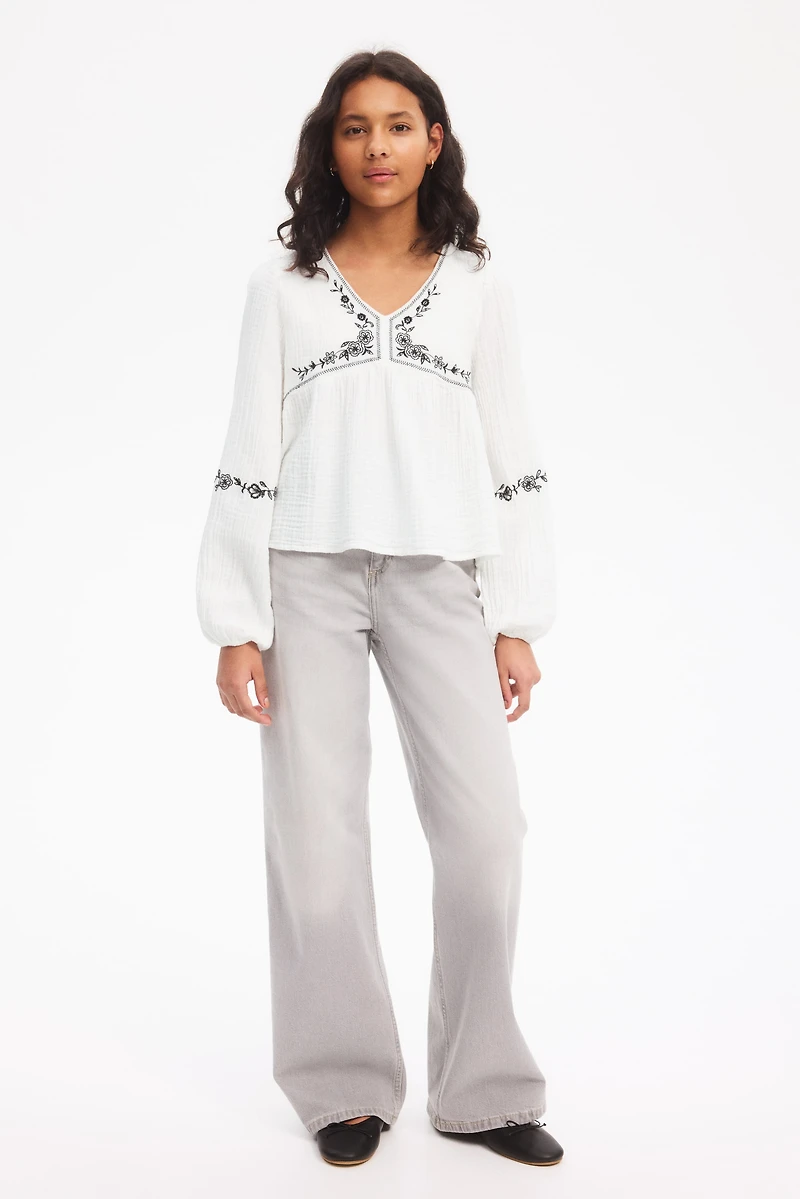 Cotton Muslin Blouse with Embroidery