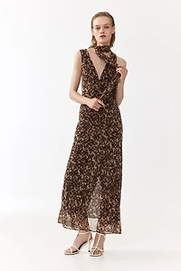 Scarf-Detail Chiffon Dress