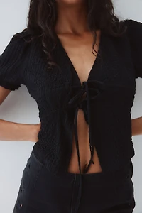 Crinkled Tie-Front Top