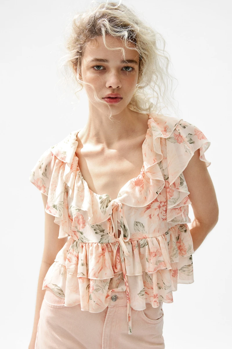Flounced Tie-Front Blouse
