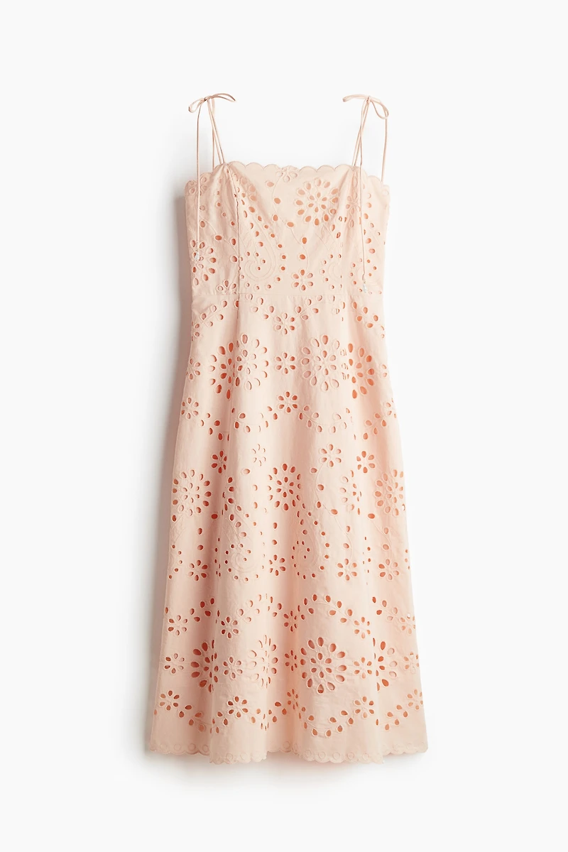 Eyelet Embroidered Tie-Shoulder-Strap Dress