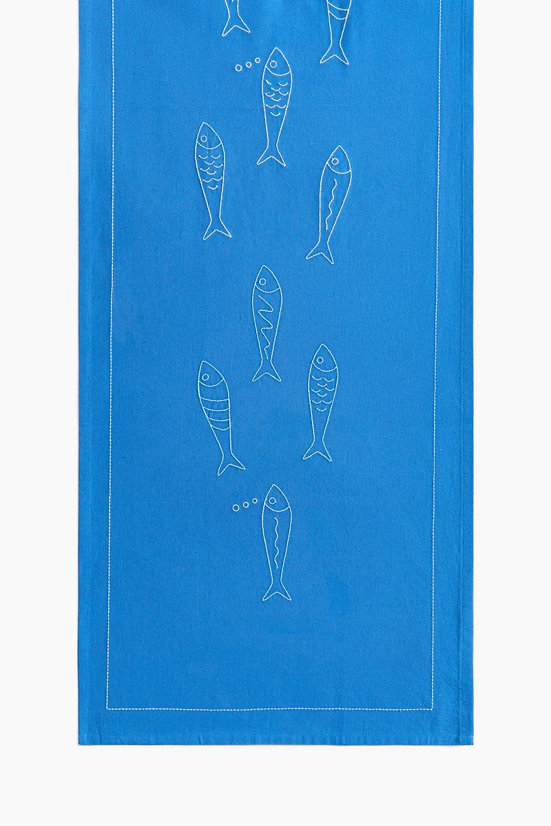 Embroidered-Motif Linen-Blend Table Runner