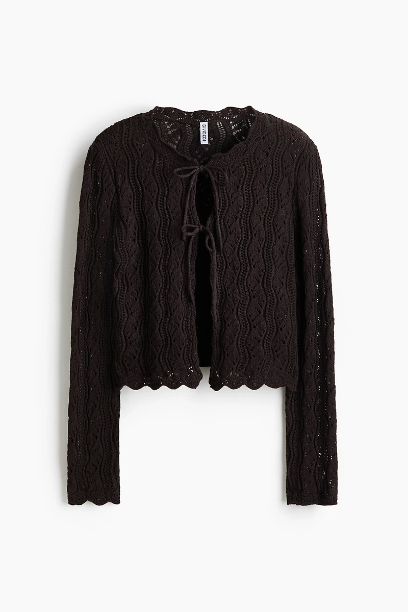 Pointelle-Knit Tie-Front Cardigan