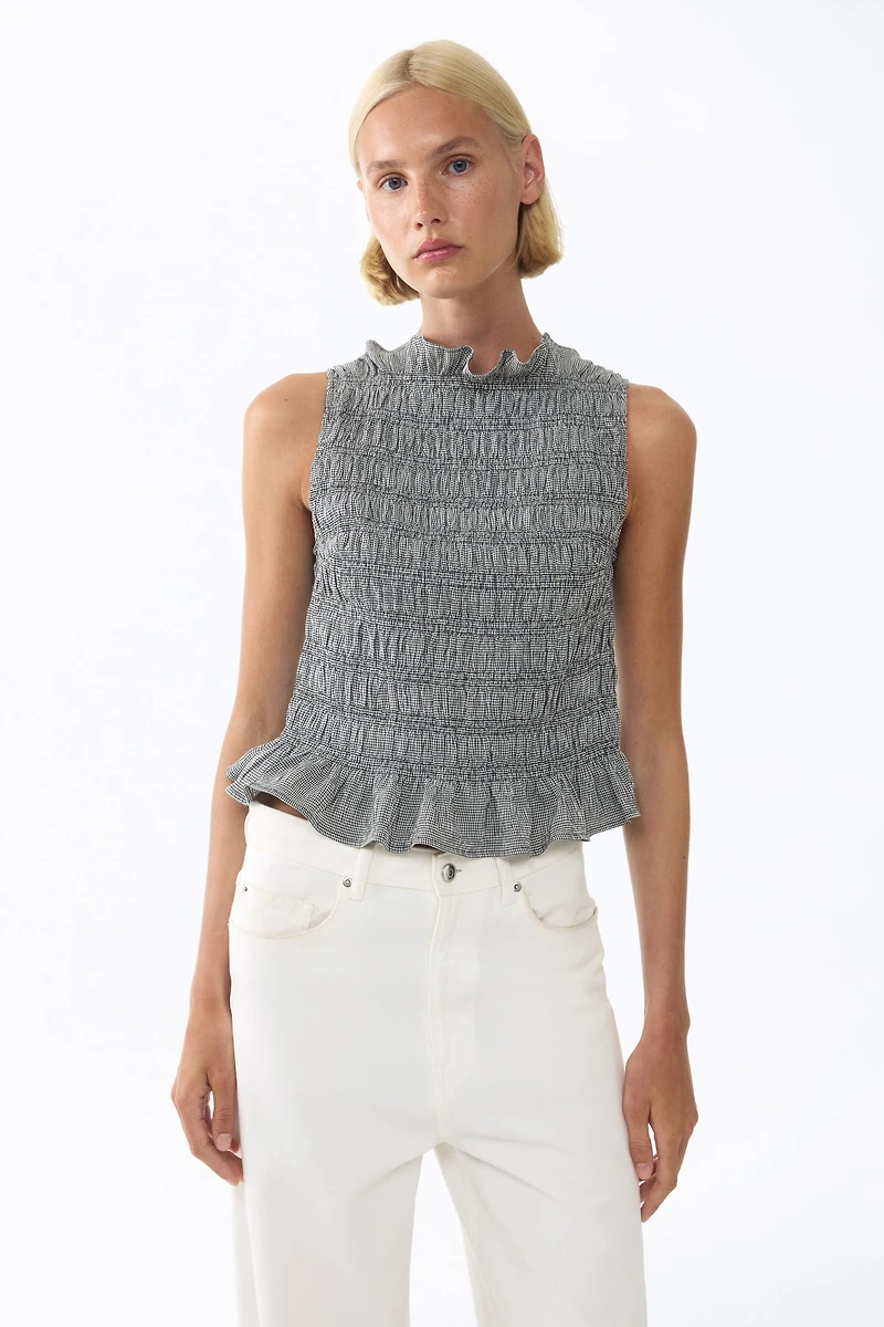Smocked Ruffle-Trimmed Top