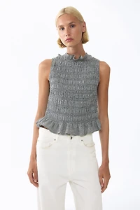 Smocked Ruffle-Trimmed Top