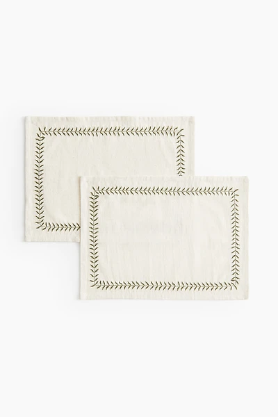 2-Pack Embroidered Linen-Blend Placemats