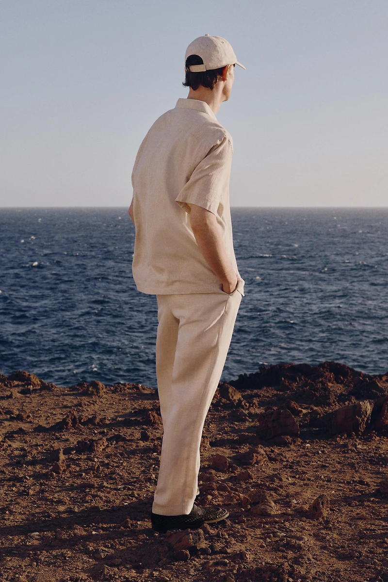 Regular-Fit Short-Sleeved Linen-Blend Shirt