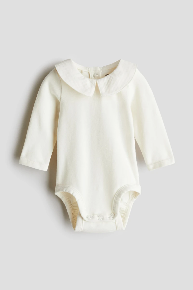 Cotton Bodysuit with Muslin Collar