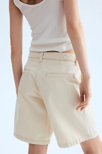 Pleated Denim Shorts