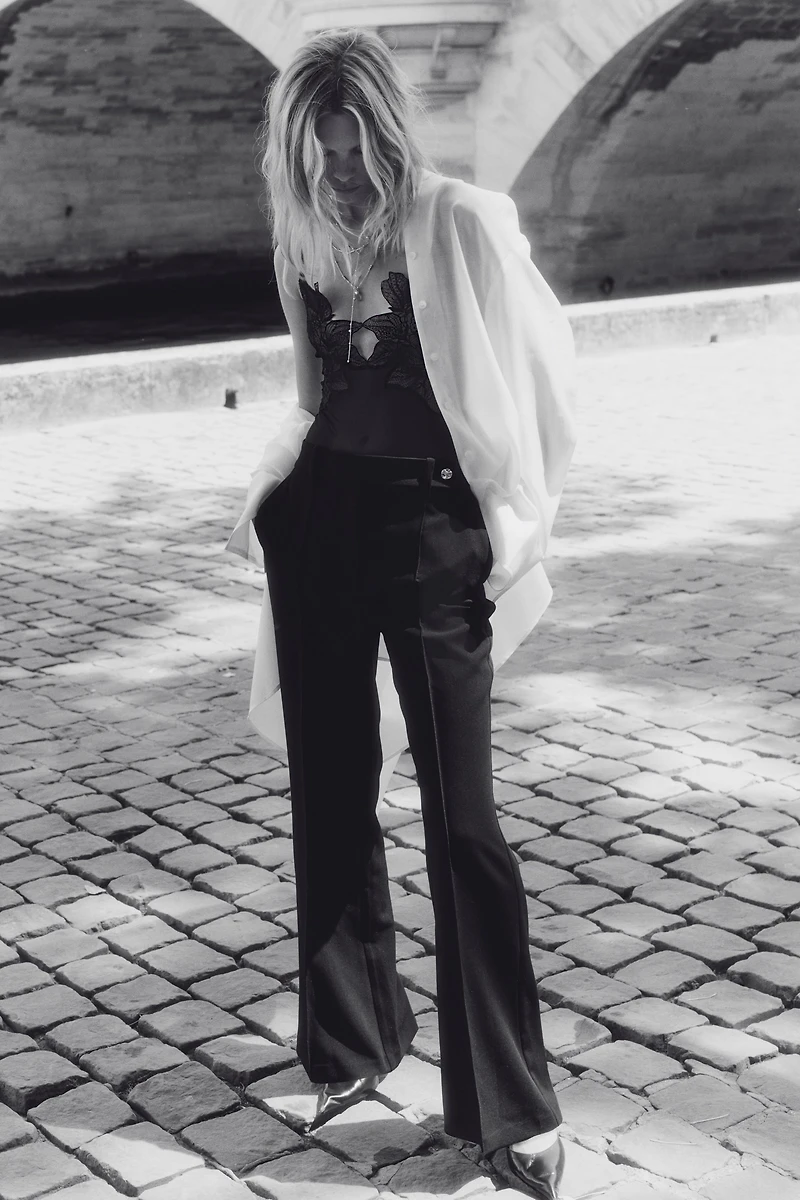 Flared Crease-Detail Pants