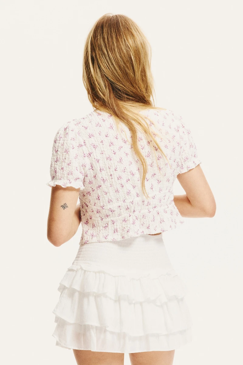 Crinkled Tie-Front Top