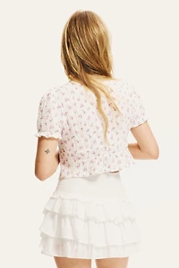 Crinkled Tie-Front Top