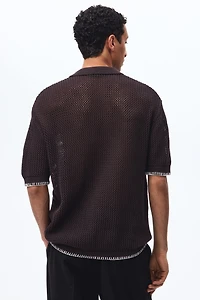 Chemise à col cubain décontractée en tricot ajouré