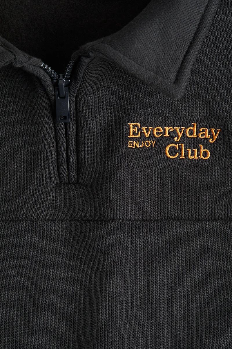 Embroidered-Detail Half-Zip Sweatshirt