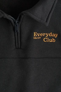 Embroidered-Detail Half-Zip Sweatshirt