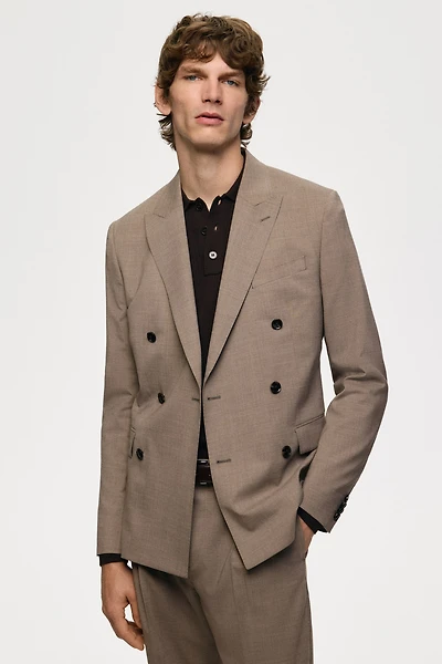 Regular Fit Wool-blend double-breasted jacket