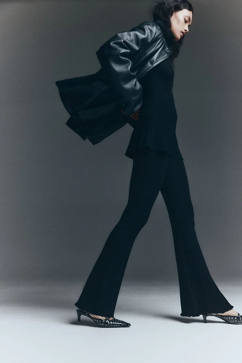 Flared Rib-Knit Pants