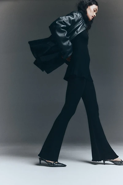 Flared Rib-Knit Pants